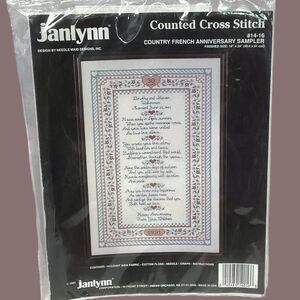 Vintage 1991 Janlynn Counted Cross Stitch Country French Anniversary Sampler Kit